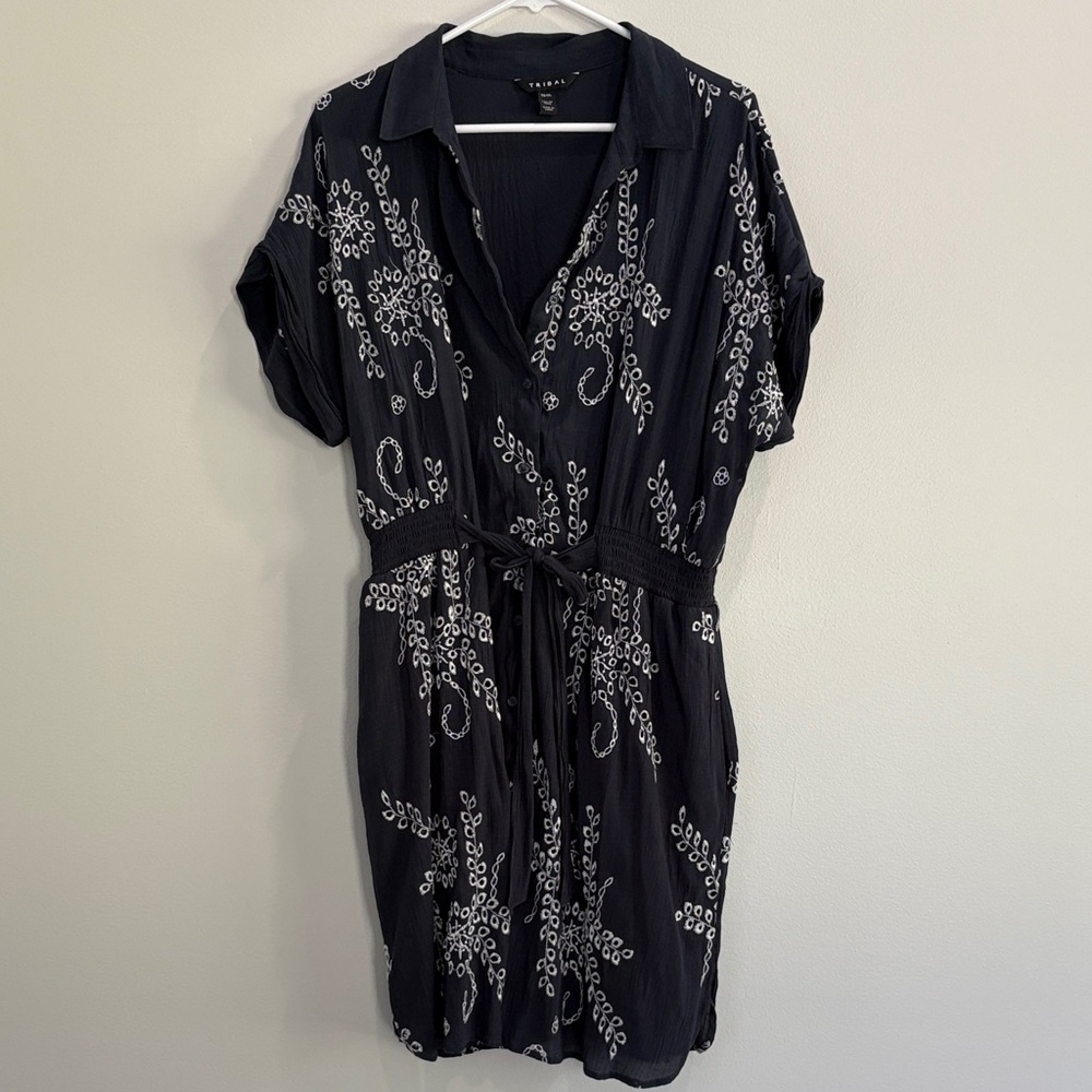 Tribal Black Midi Dress with White Patterns